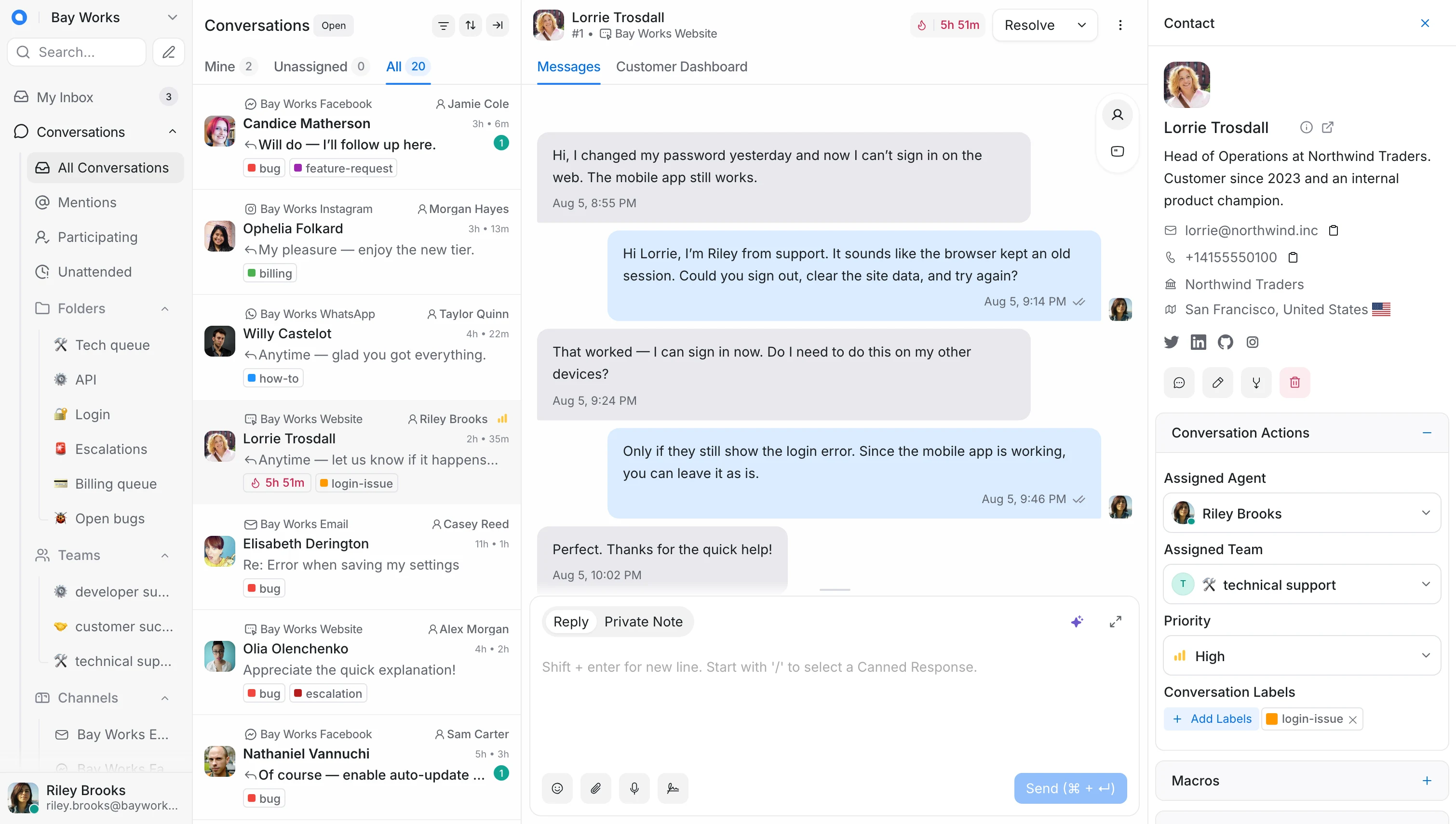 Giao diện hộp thư dùng chung Chatwoot Shared Inbox quản lý hội thoại đa kênh tập trung
