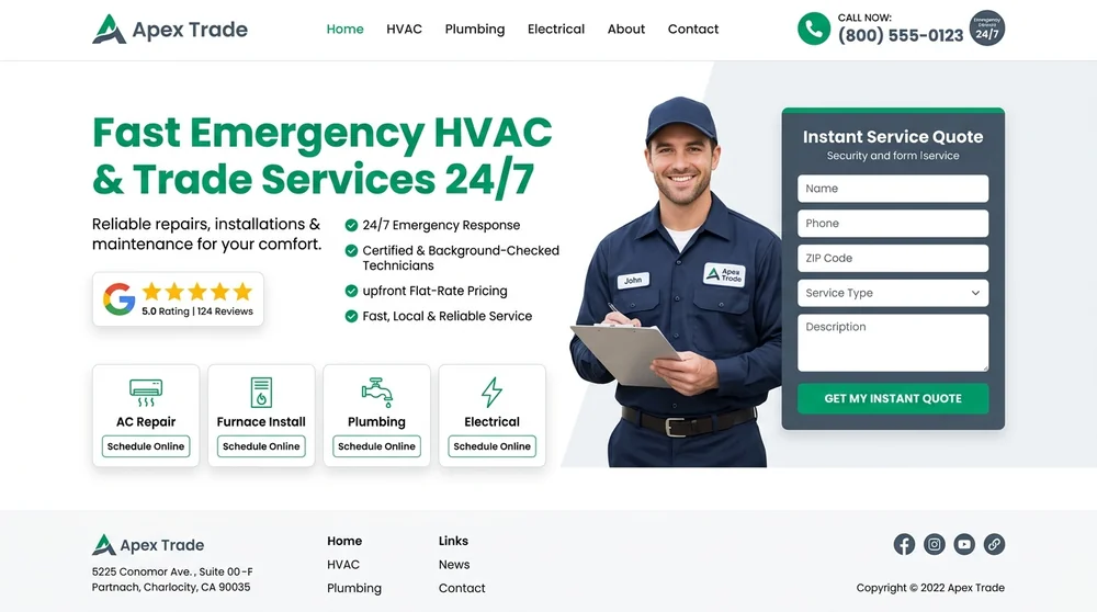 Apex HVAC & Dịch Vụ Khẩn Cấp — Mẫu Landing Kit iZdigi